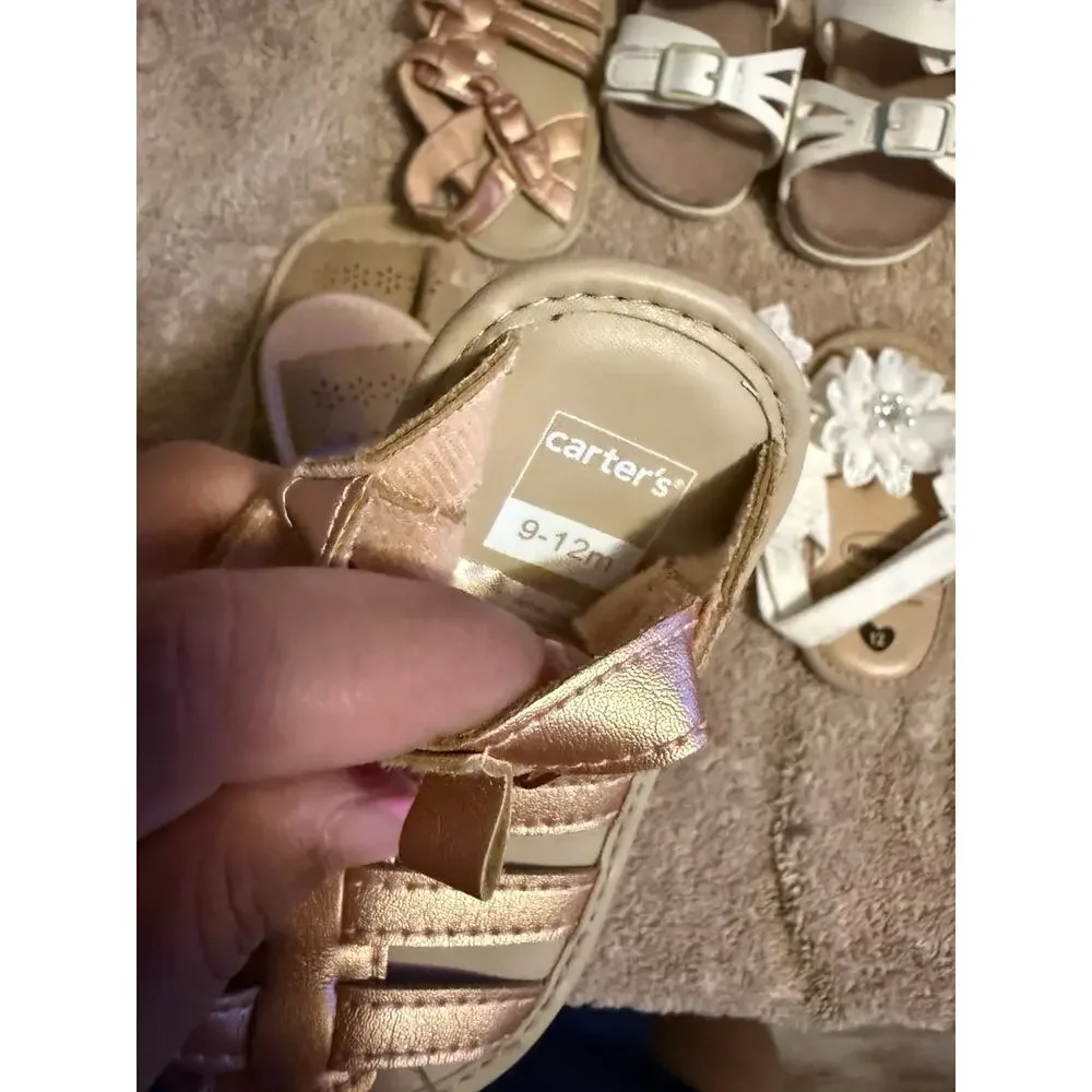 Girls Sandals bundle, 2 carters size (9-12M), 1 size 12m, and 1 size 3c